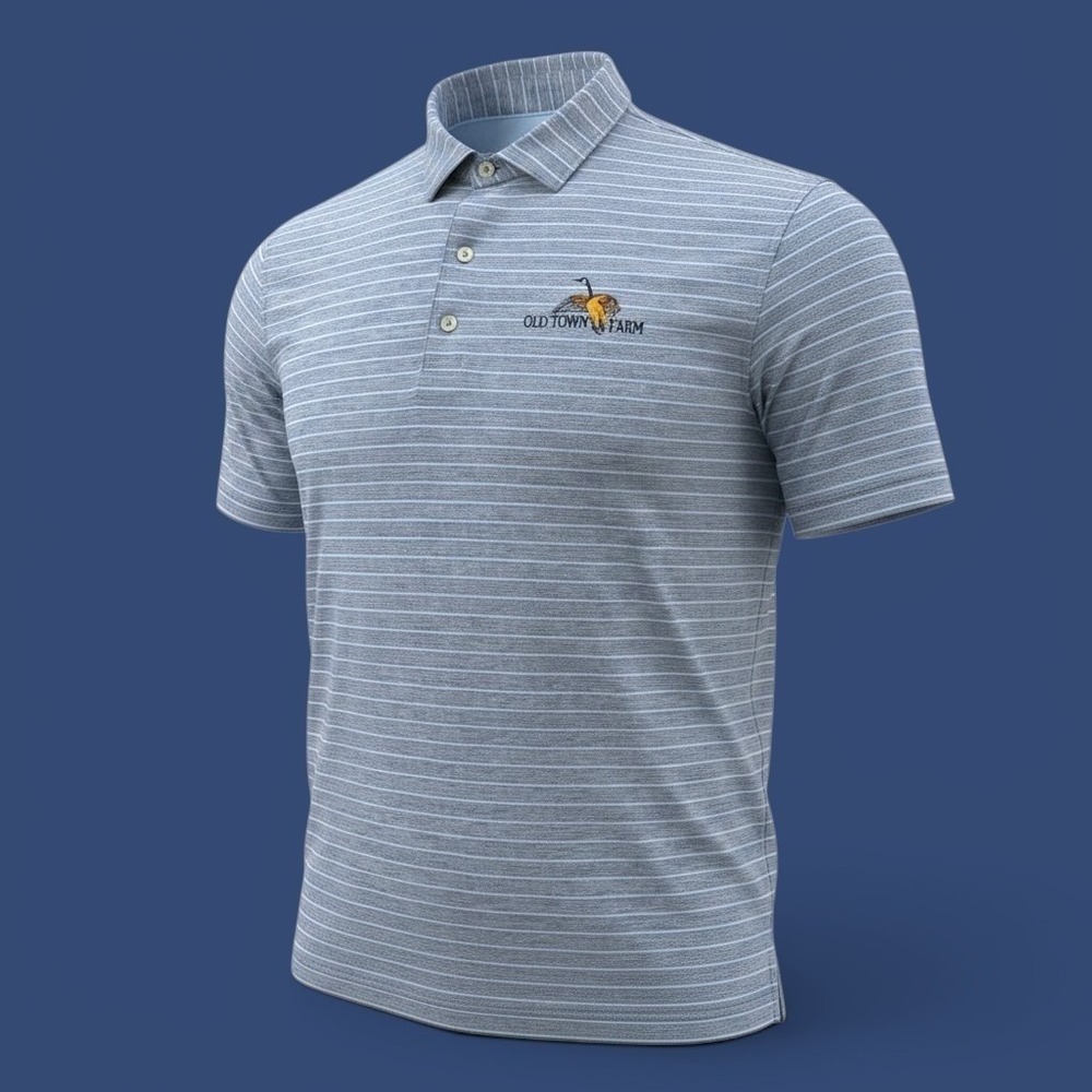 johnnie-O Polo Mens L Blue Stripe Old Town Farm Goose Golf Performance Shirt